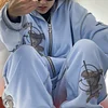 Couple Street Y2K Hoodie Embroidered Zipper Bear Pattern Hooded Sweatshirts And Pants Design Set by Inlyline