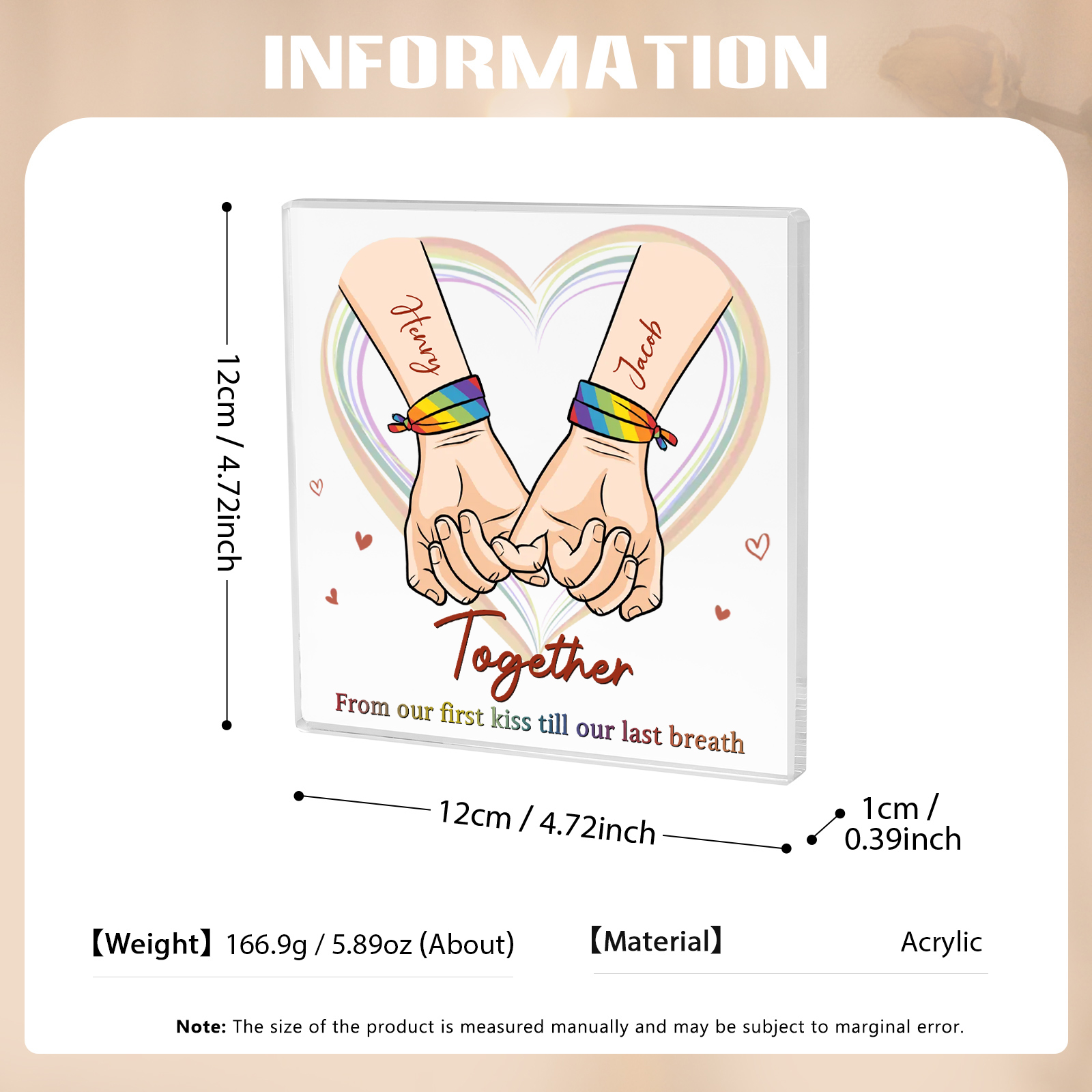 Personalised Acrylic Square Keepsake Custom 2 Names & 2 Texts Pinky Swear Rectangle Plaque Gift for Couples-Jessemade AU