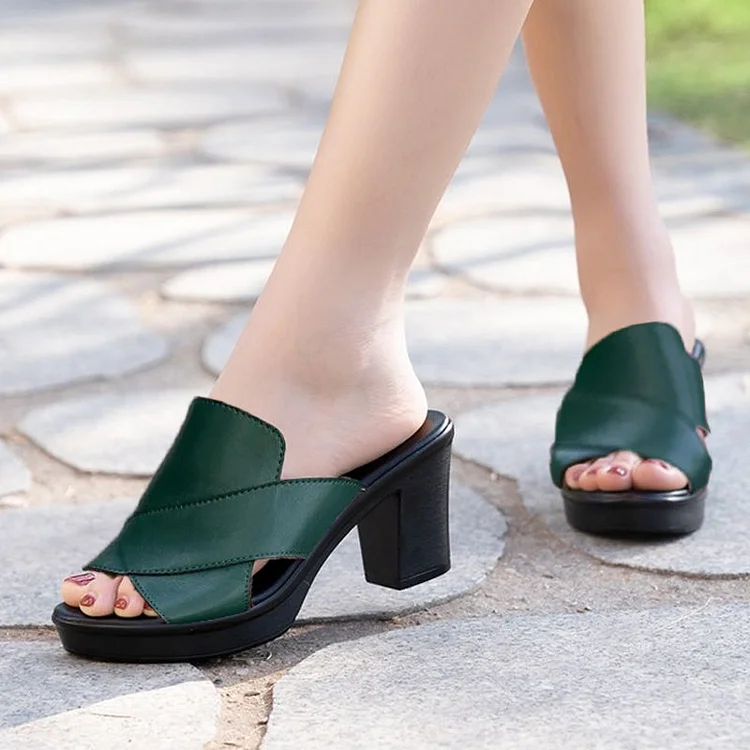 Women's Platform Slip on Chunky High Heel Sandals