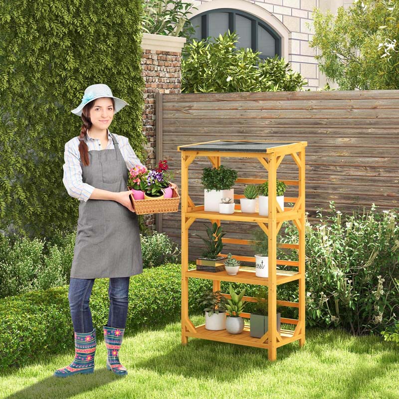 Eletriclife 3-Tier Wooden Plant Stand with Weatherproof Asphalt Roof