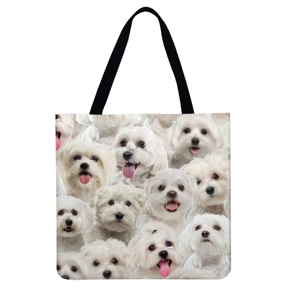 Linen Tote Bag - White dog