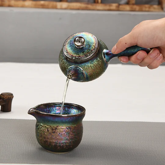 窑变七彩孔雀釉公道杯套装