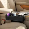PU Leather Car Seat Organizer with Cup Holders 2 Hooks Auto Console Side Storage Box Universal Fit for Phone Sunglasses Accessories (Black 1Set)