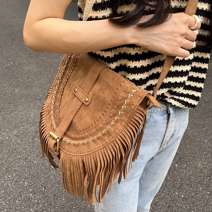 Bohemian Western Country Boho Fringe Crossbody Bag With Embroidered Details