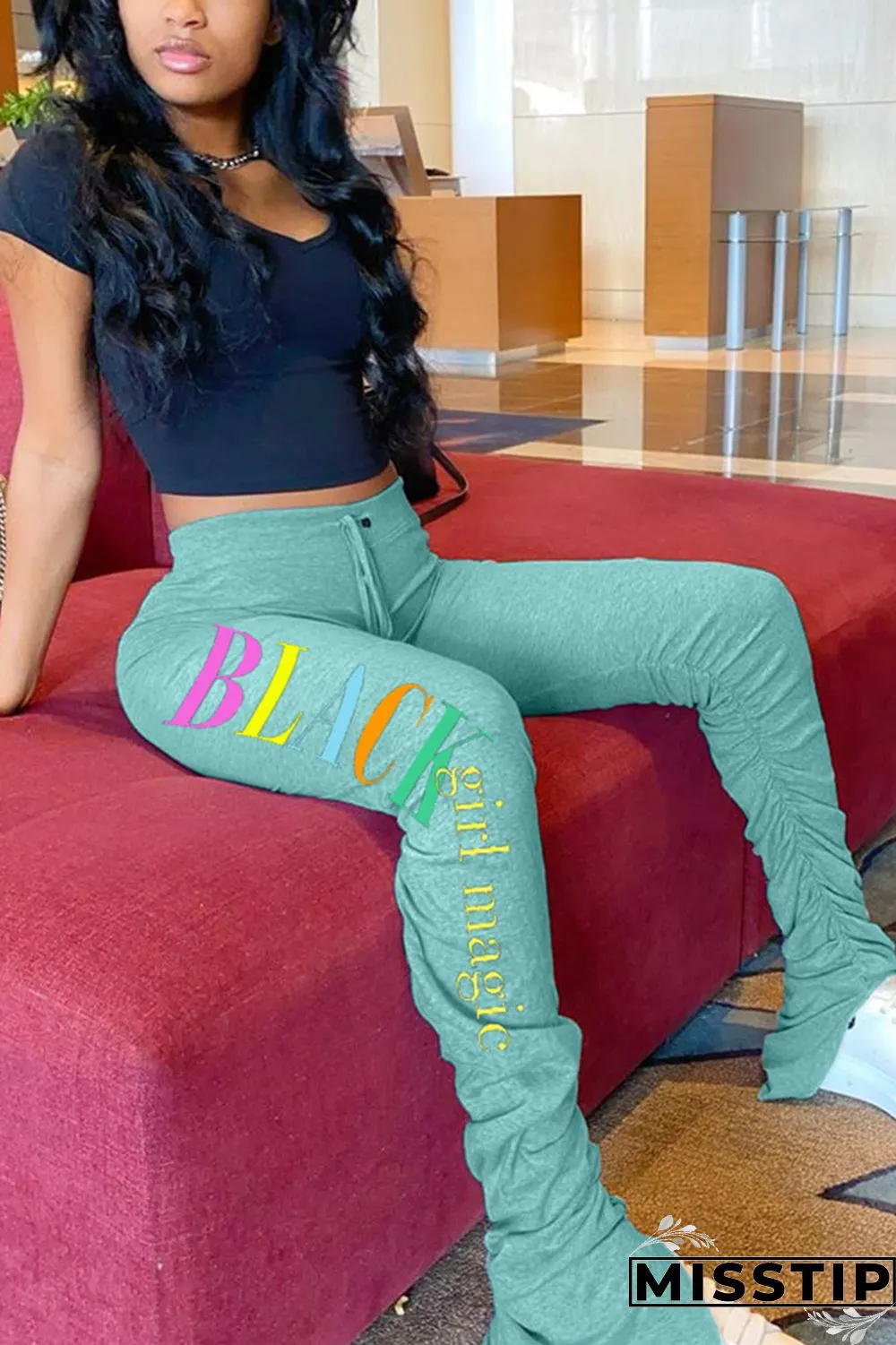 Light Green Fashion Casual Letter Printed Sports Pants