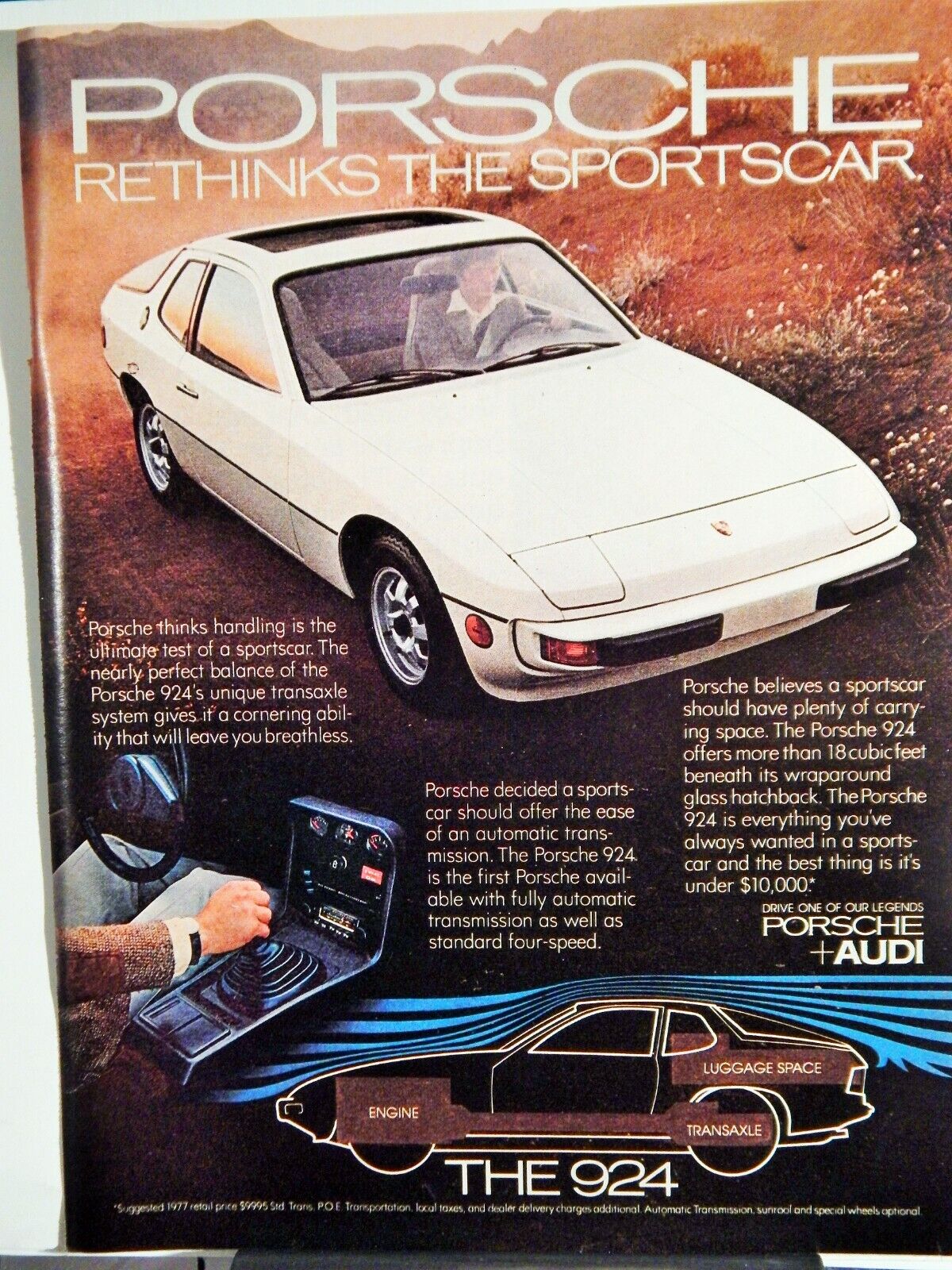 PORSCHE 924 SPORTSCAR ORIG. VTG 1977 Photo Poster painting AD,