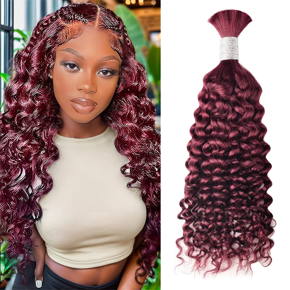 #99J Burgundy Deep Curly Hot Braids Bulk Human Hair BORUIHAIR