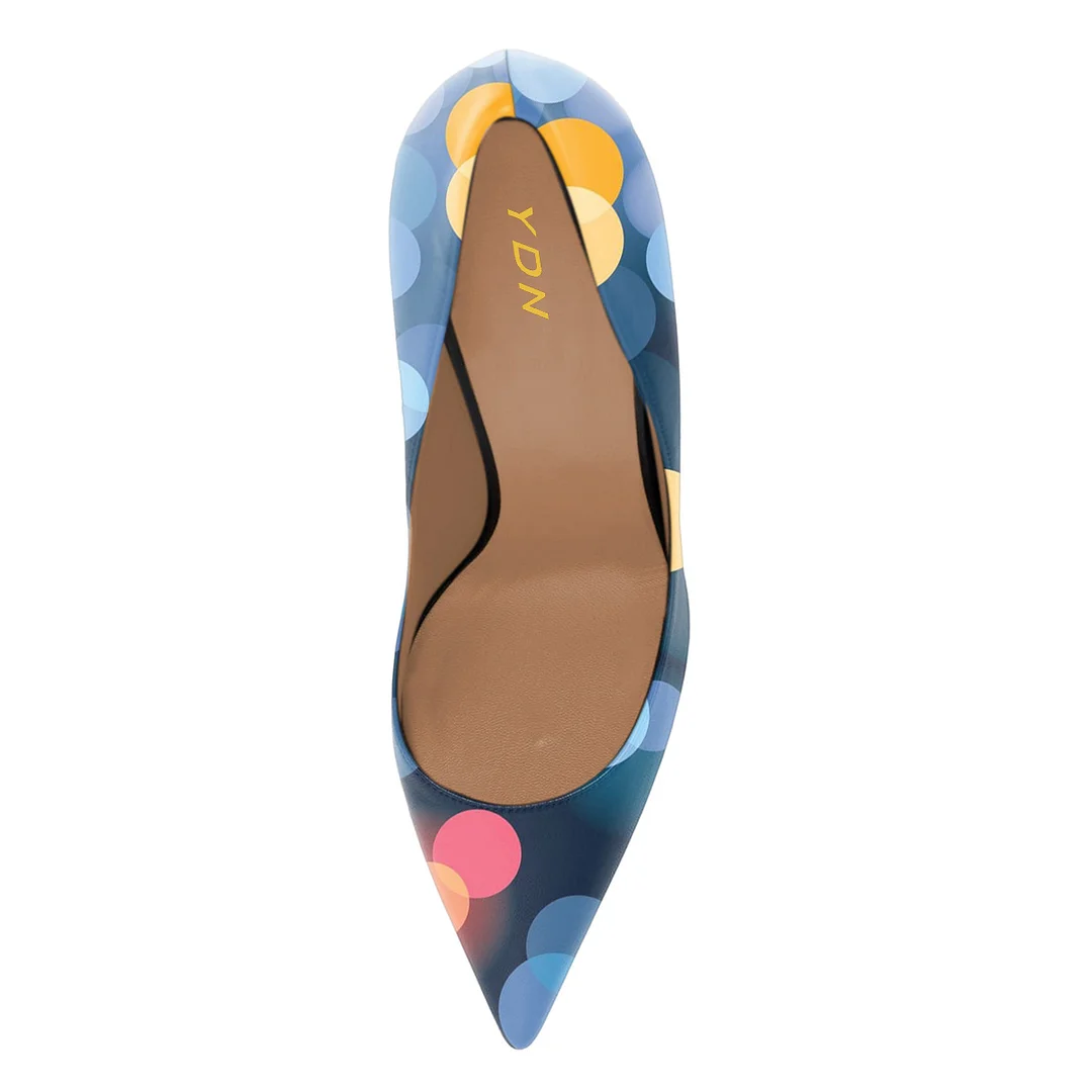 Elegant Blue Colorful Printed Pointed Toe Vegan Leather Pumps