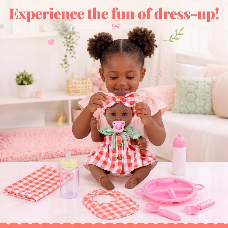 Babeside Nico 12" African American Baby Doll with Feeding & Dress-Up Play Set