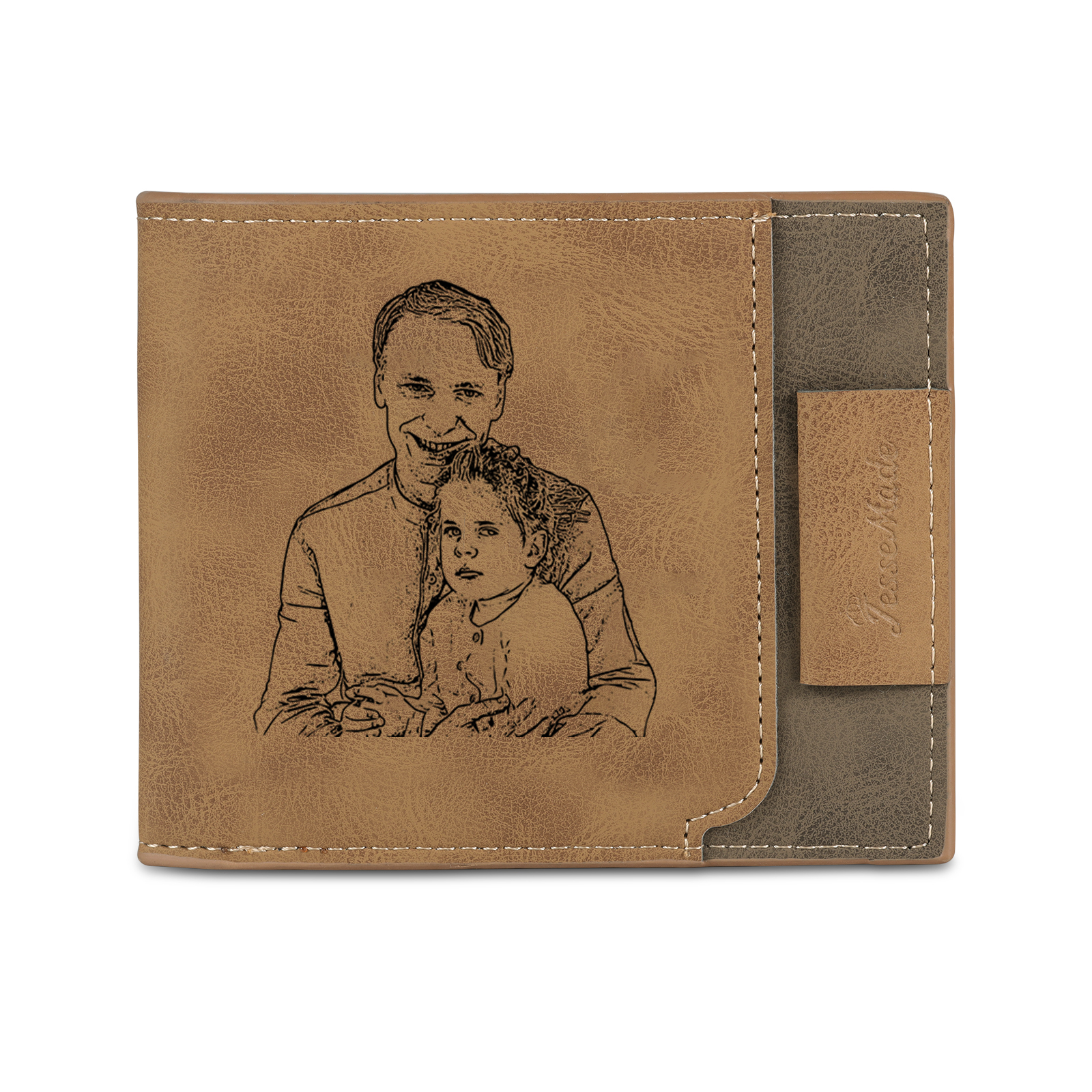 6 Names - Personalised Photo Custom Leather Men's Wallet as a Father's Day Gift for Dad