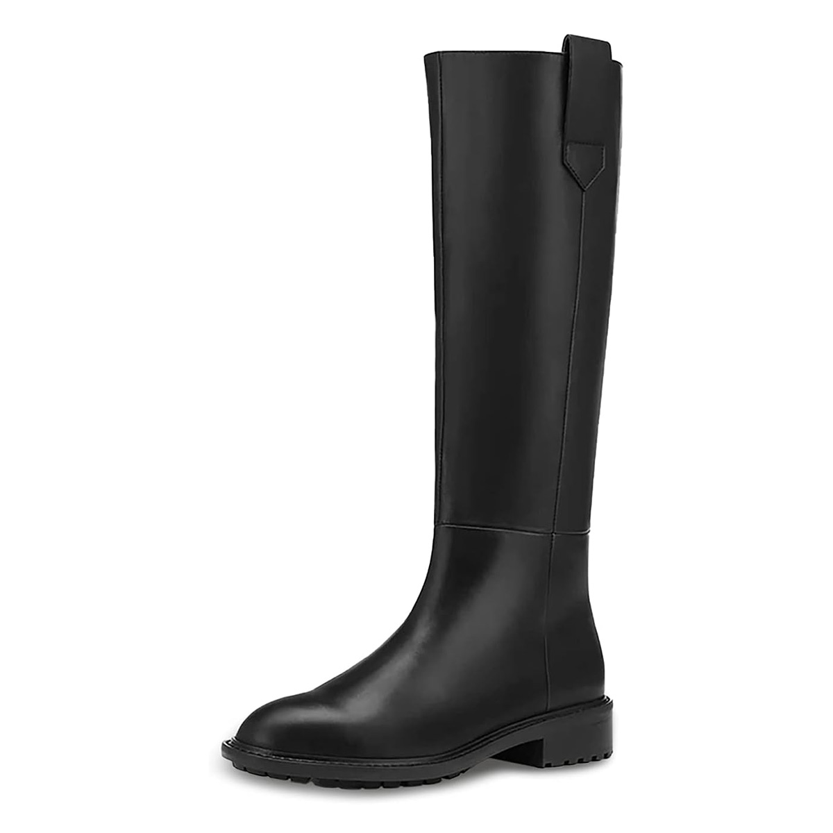 Women's Black Vegan Leather Round Toe Pull-On Comfy Knee-High Boots