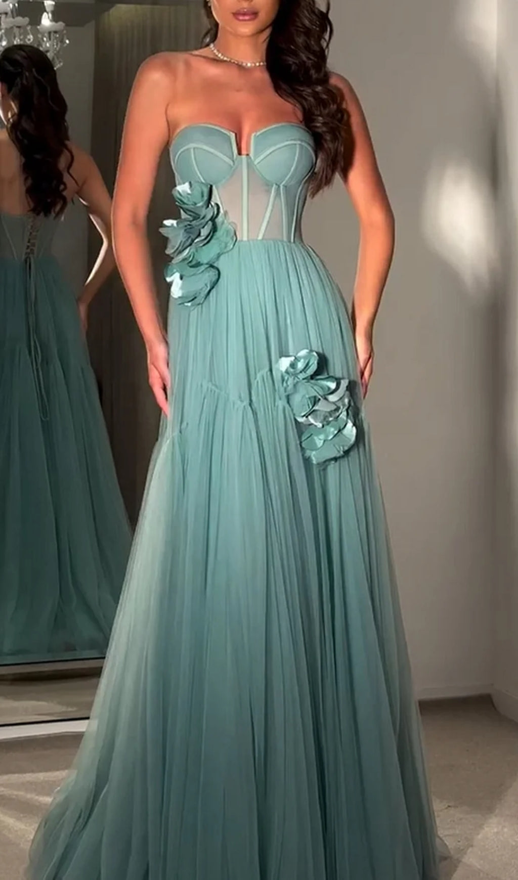 Blanca Blue Strapless Flower Corset Maxi Dress Flowering Girl