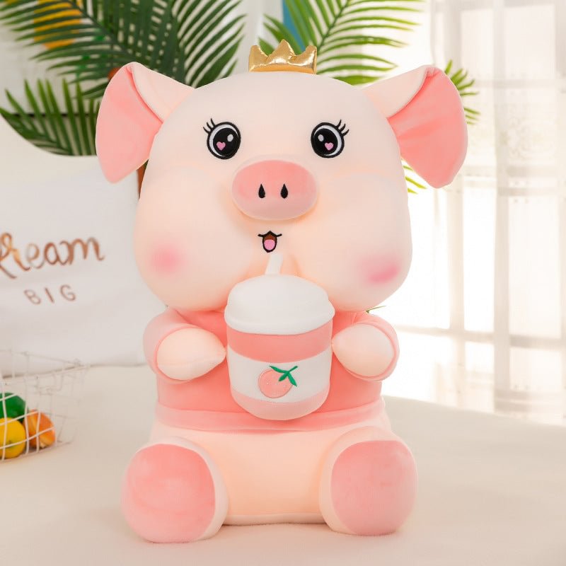 Cuteeeshop Pink Giant Boba Tea Piggy Plush Pillow Puffy Toy