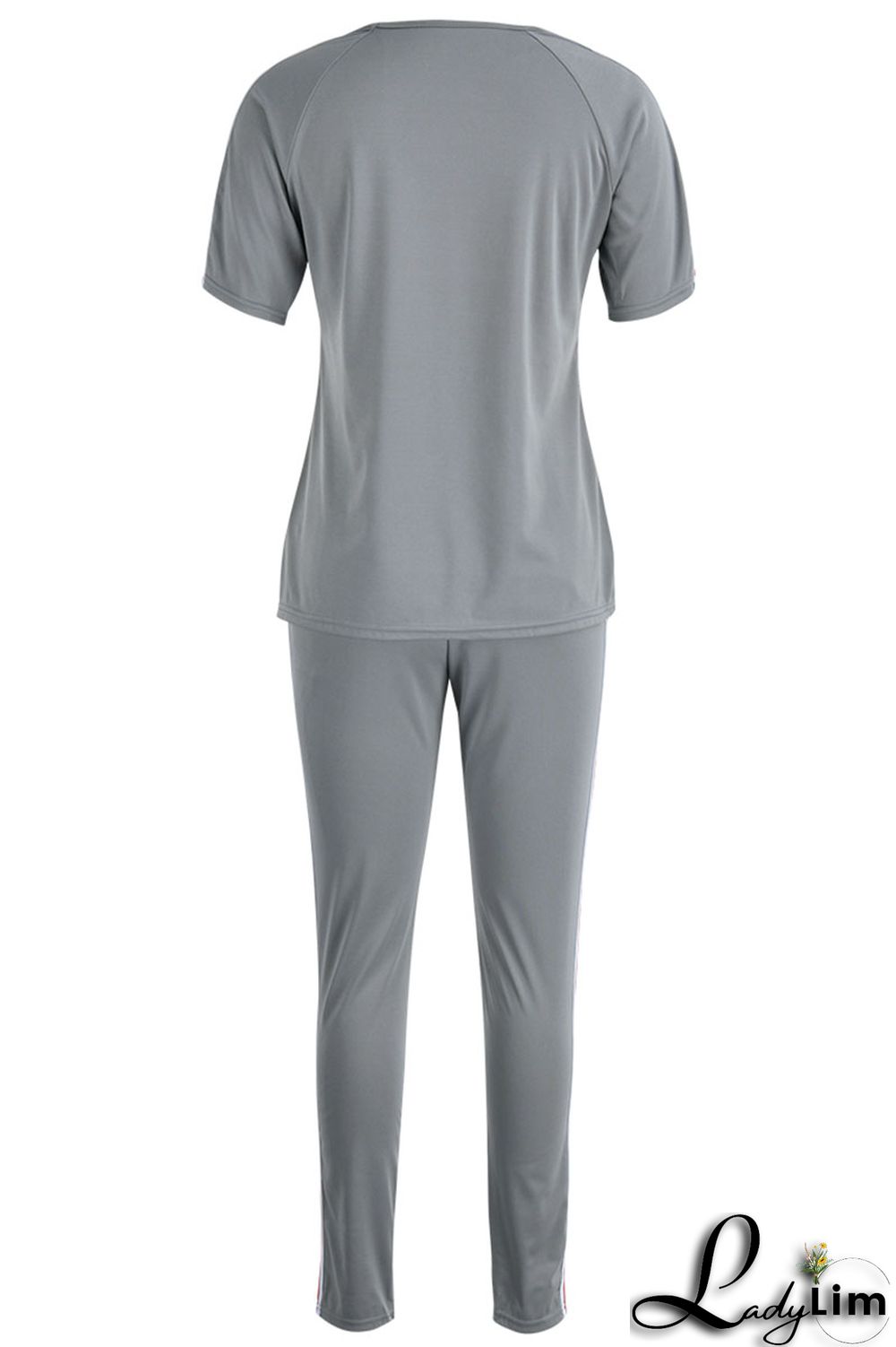 Grey Casual Print Patchwork O Neck Short Sleeve Two Pieces