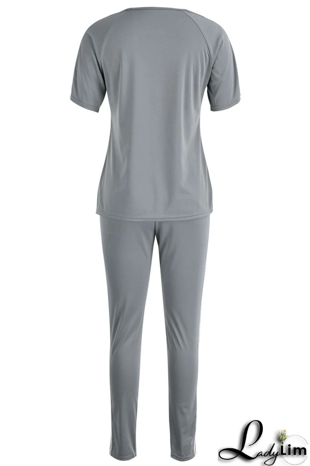 Grey Casual Print Patchwork O Neck Short Sleeve Two Pieces