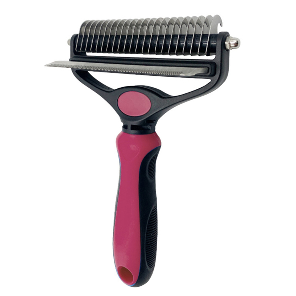 

2 in 1 Stainless Steel Open Knot Brush Dogs Long Hair Tangles Removal Comb, Pink, 501 Original