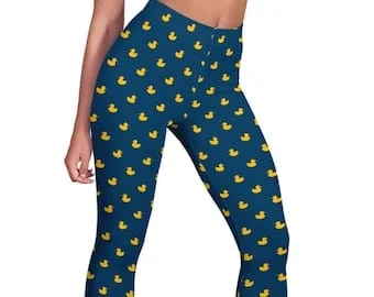 Pornhint Cute Duck Leggings - Duck Pattern Capri Leggings - Duck Print Loungewear For Women - Duck Leggings For Girls - Perfect Gift for Duck Lovers