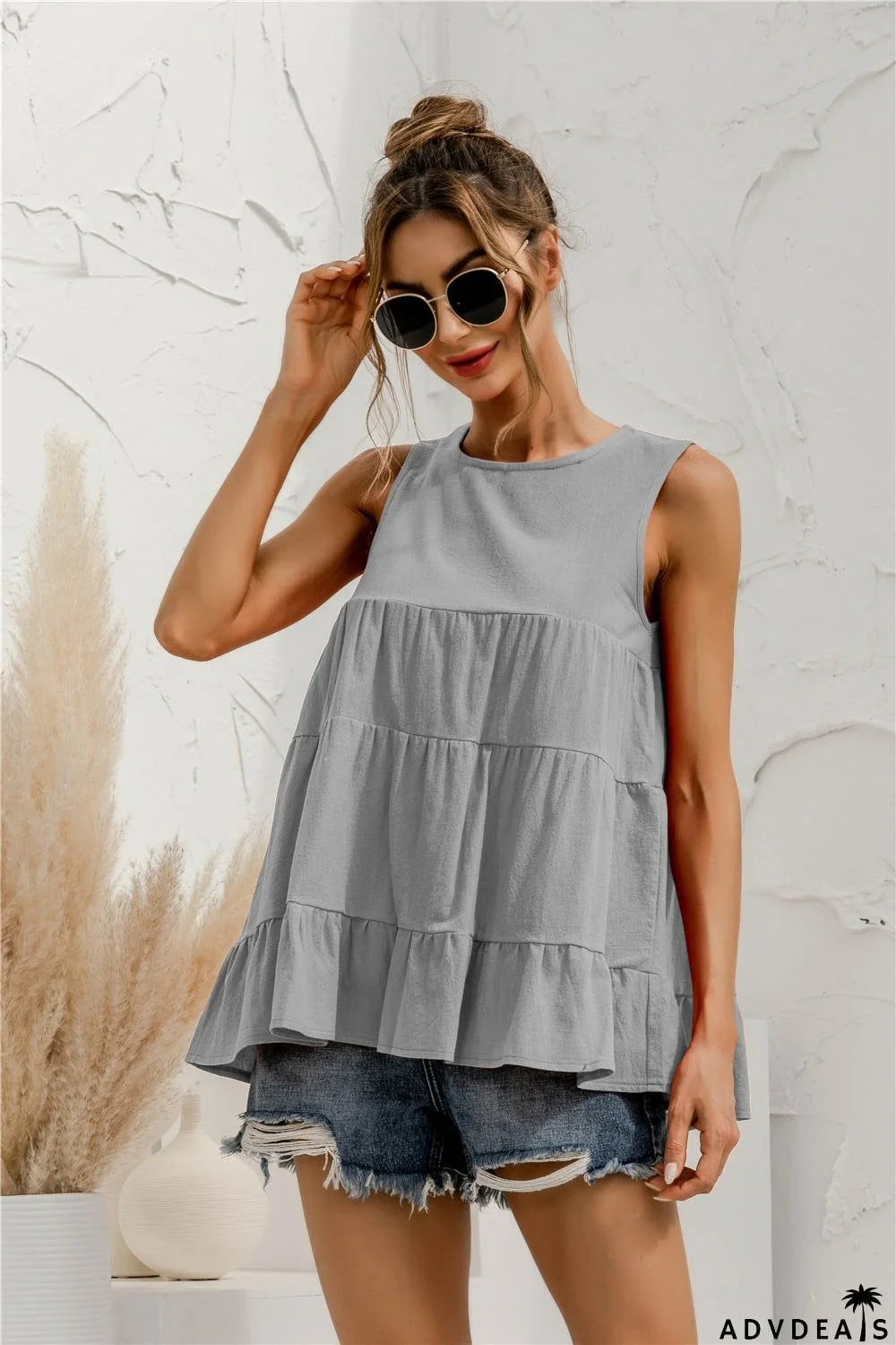 Round Neck Tiered Tank
