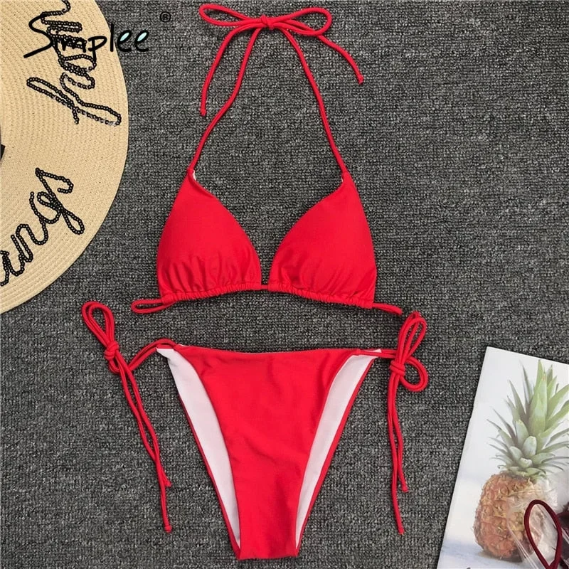 Simplee Halter bikini 2019 micro String sexy bathing suit women bathers Triangle thong swimsuit female neon swimwear biquini