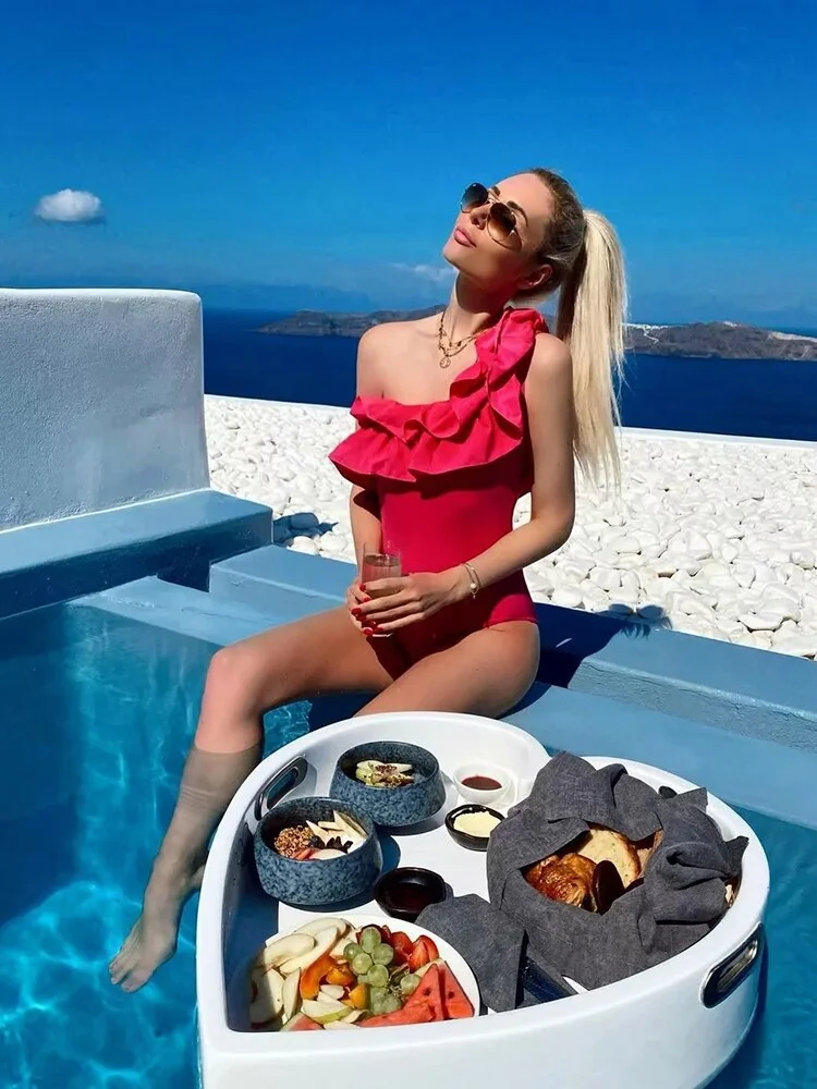 SLMD 2021 za Sexy Female Swimsuit Vintage One Piece Ruffles One Shoulder Rose Swimwear Women Monokini Bathing Suits