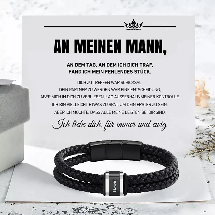 Kettenmachen Herren Personalisierter 1 Name Doppellagiges Geflochtenes Leder Armband-An meinen Mann-Geschenk mit Nachrichtenkarte