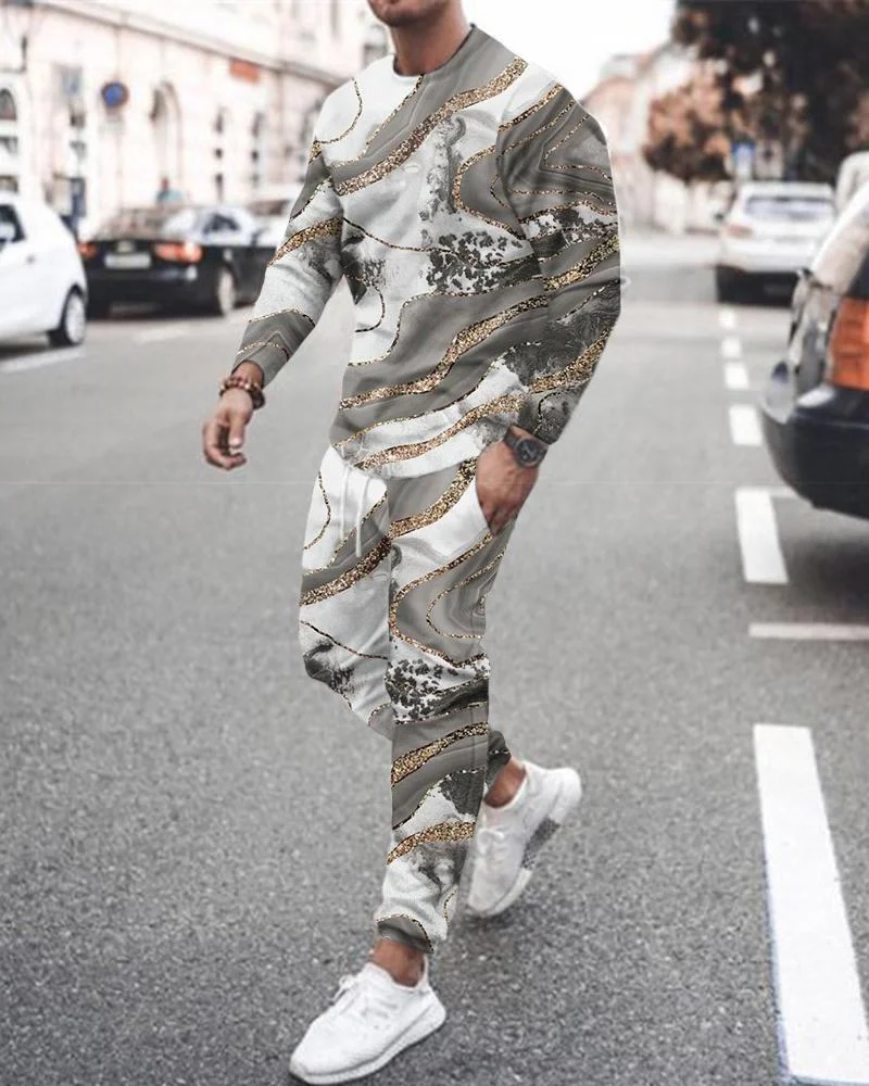 Men's Fashion Printing Long-sleeved Suit-5