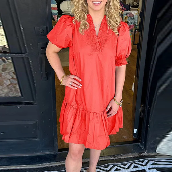 Stylish Solid Ruffle Collared Mini Dress