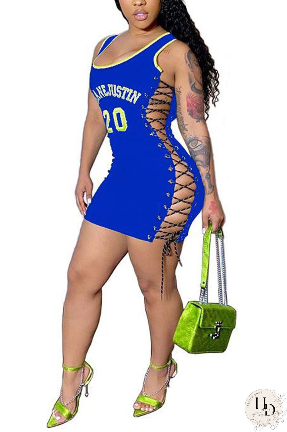 White Sexy Patchwork Character Print Bandage Hollowed Out O Neck Step Skirt Dresses