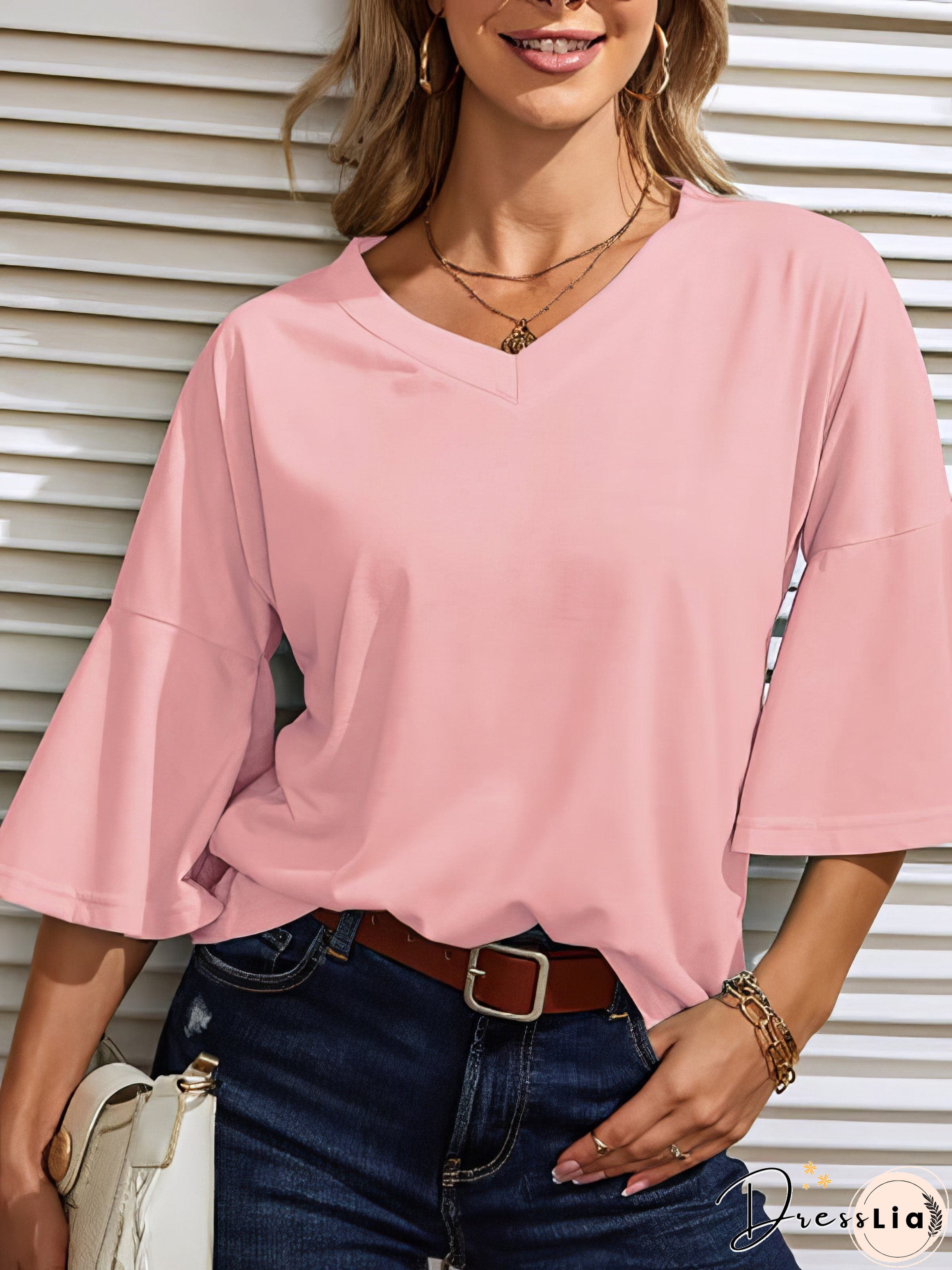 Casual V Neck Long Sleeve Shirt