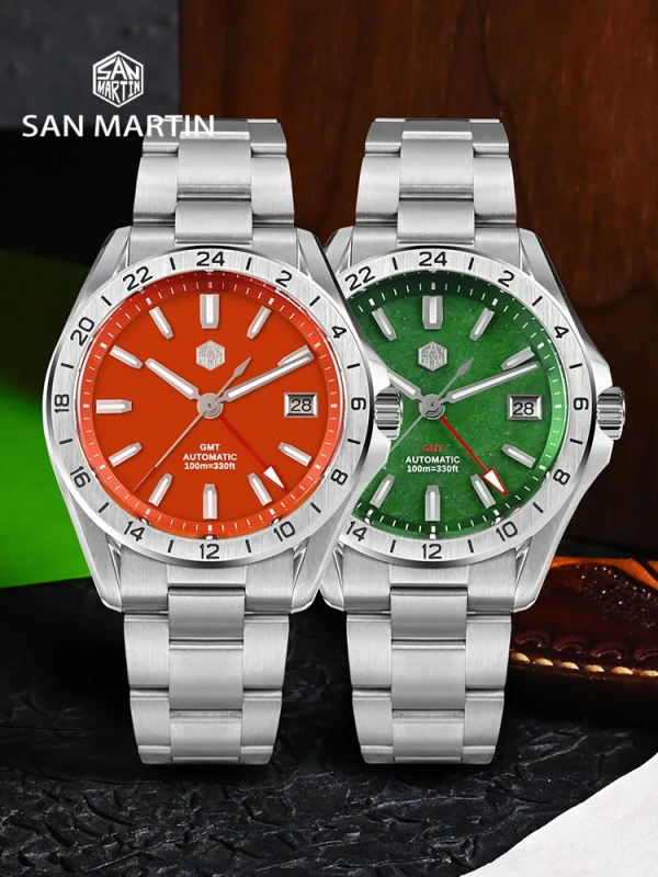 San Martin Aventurine Gemstone NH34 GMT Watch SN0129GB