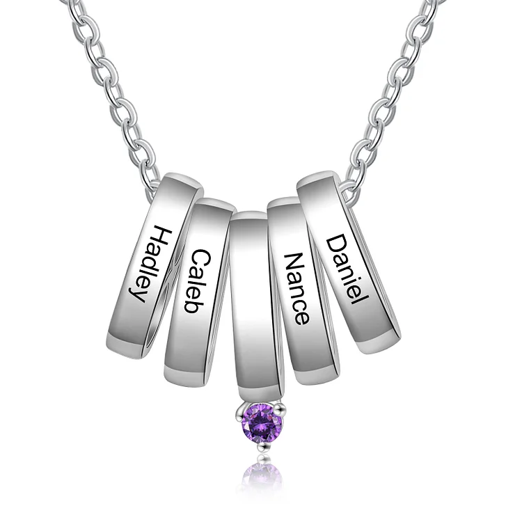 Personalized Bar Birthstone Necklace Custom 4 Names for Her