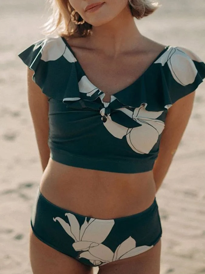 Floral Ruffled High-waist Bikini Set
