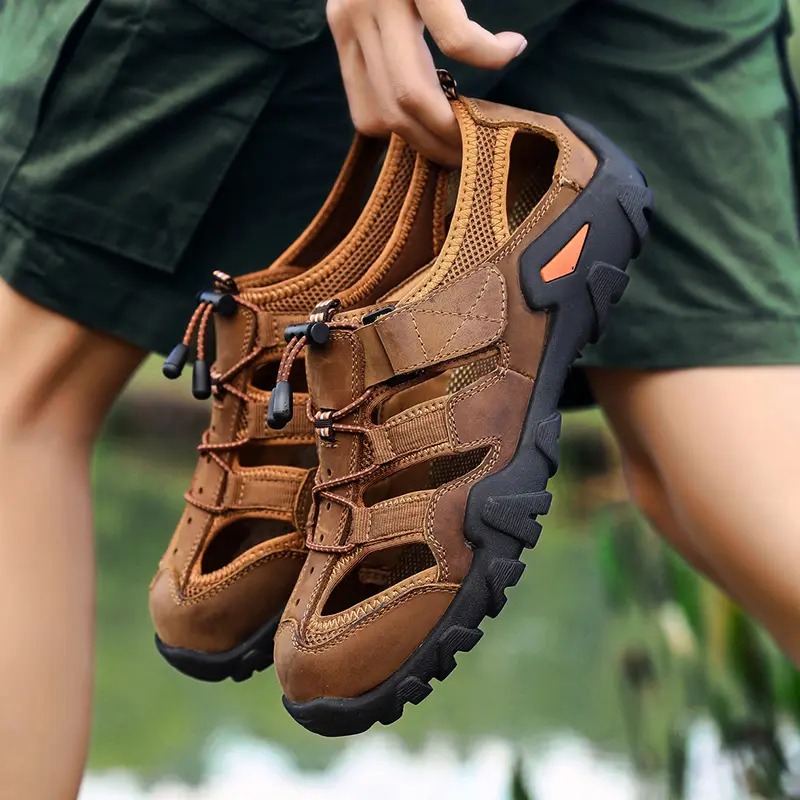 Men's Genuine Leather Closed Toe Non-slip Outdoor Hiking Sandals | ARKGET