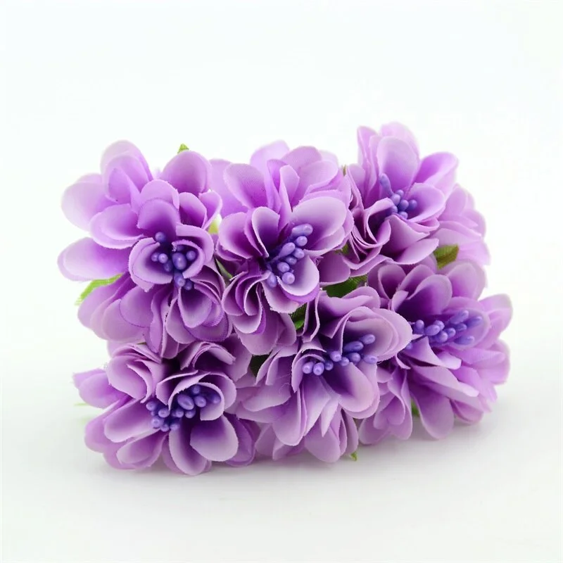 6pcs/lot Mini Silk Artificial Rose Flowers Bouquet  Scrapbooking Fake Flower Stamen Wedding Party  Decoration DIY Handmade