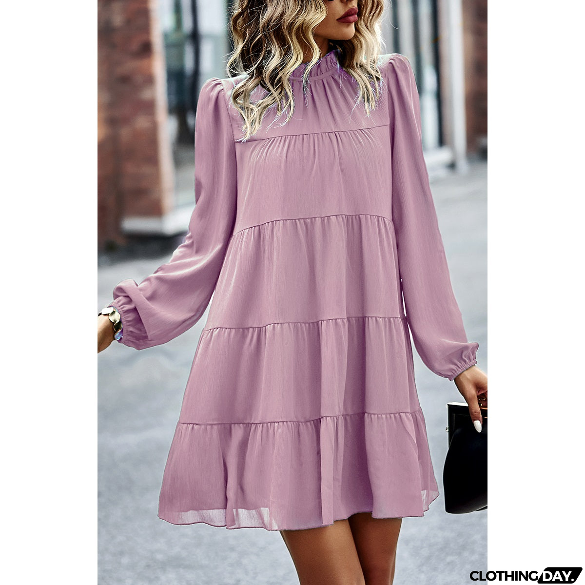 High Neck Comfort Tiered Dress