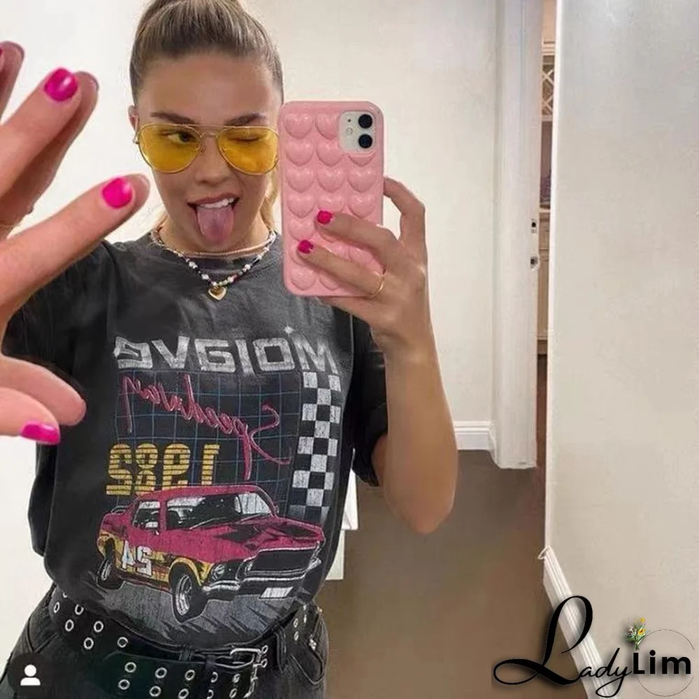 Gothic print Round Neck loose short sleeves t-shirt