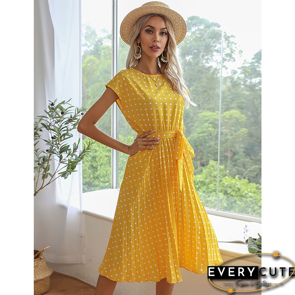 Yellow Tie Waist Short Sleeve Casual Dress