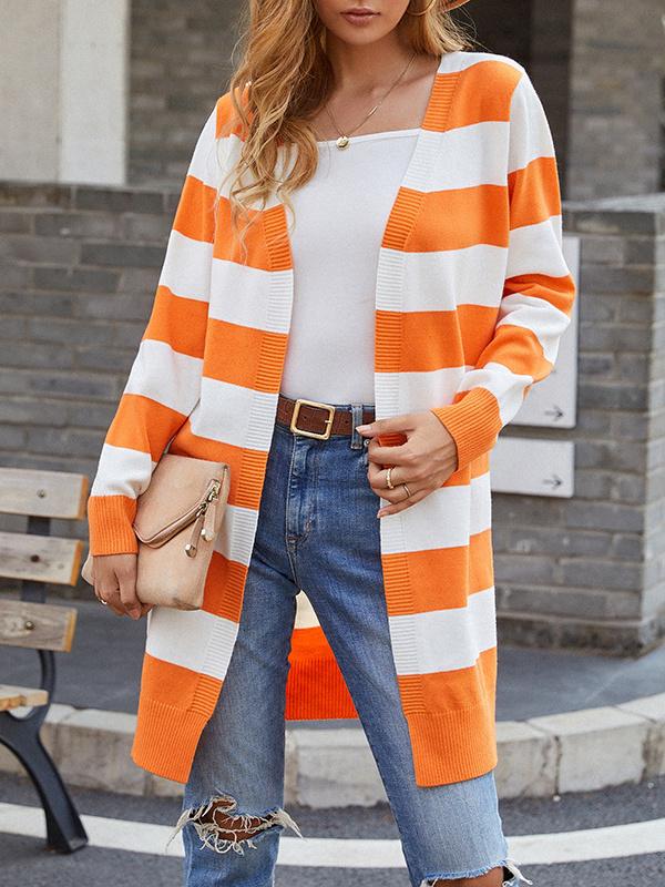 Women's V-neck Long Sleeve striped cardigan Top