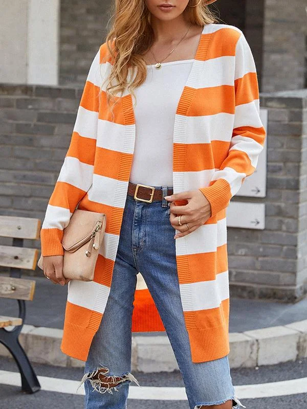 Women's V-neck Long Sleeve striped cardigan Top