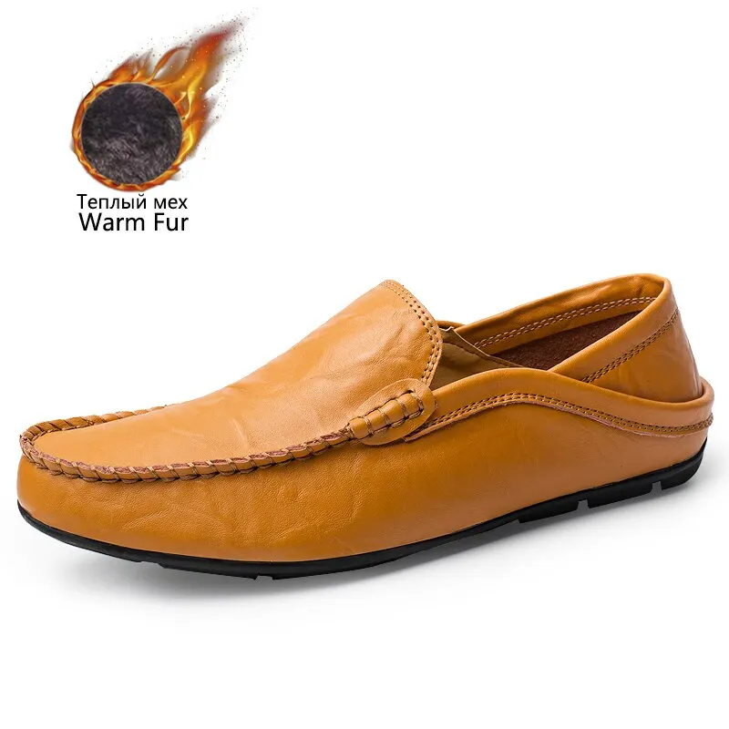 Comfortable Fashion Leather Men Shoes Casual Breathable Loafers Men Genuine Leather Moccasins Flat Men Shoes Waterproof Footwear