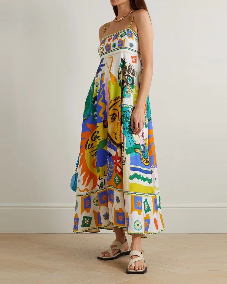 Soleil Printed Linen Midi Dress