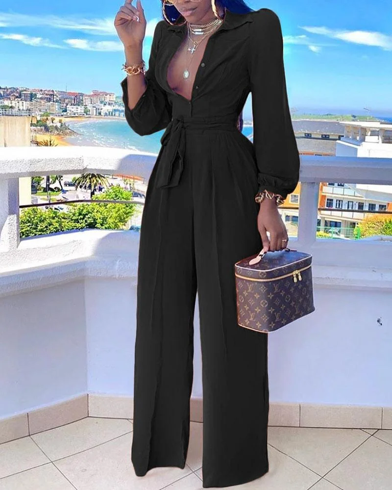 Casual Shirt Collar Jumpsuit