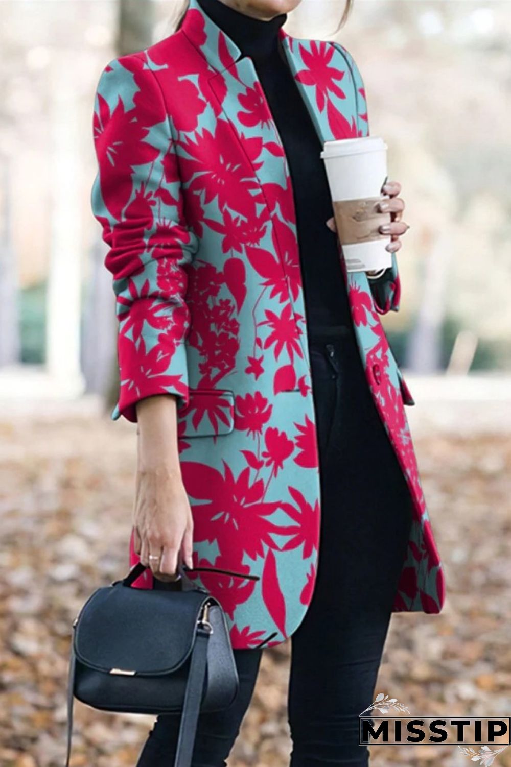 Green White Casual Print Patchwork Cardigan Turn-back Collar Outerwear