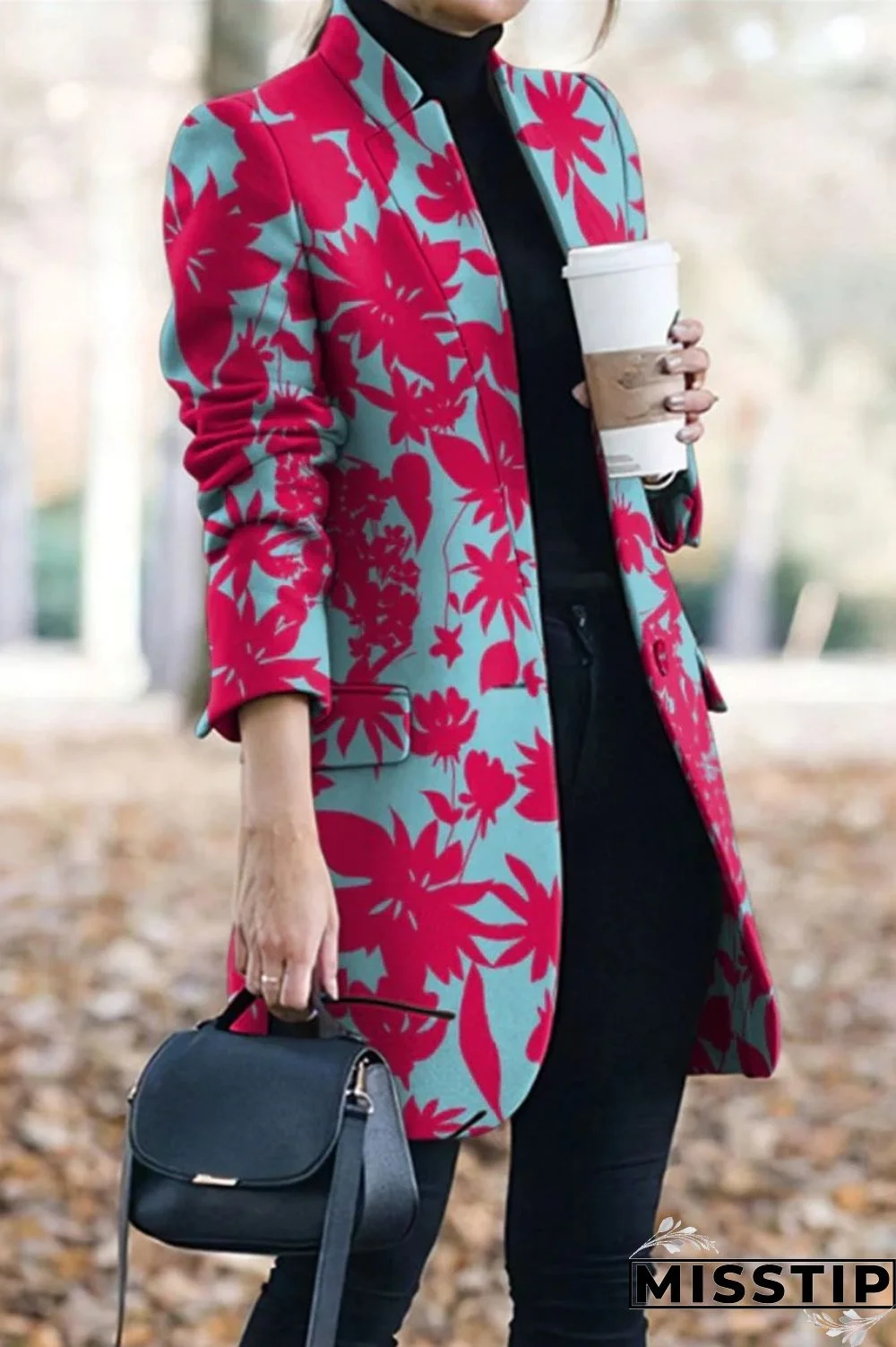 Green White Casual Print Patchwork Cardigan Turn-back Collar Outerwear