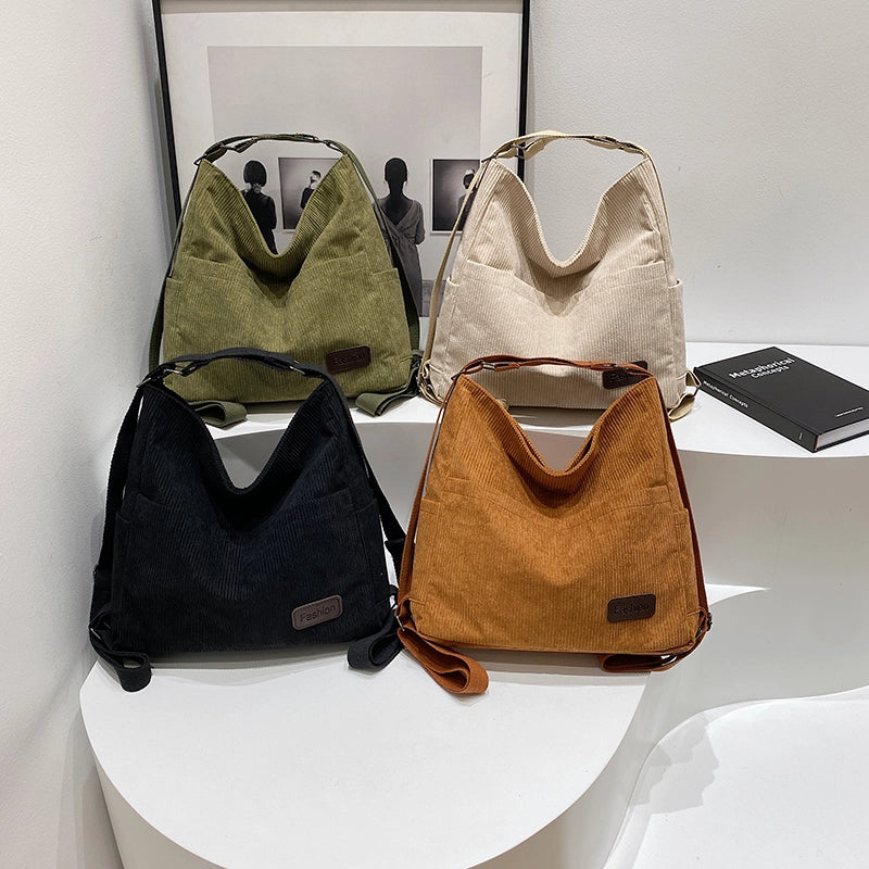 Women's Corduroy Solid Color Basic Square Zipper Shoulder Bag