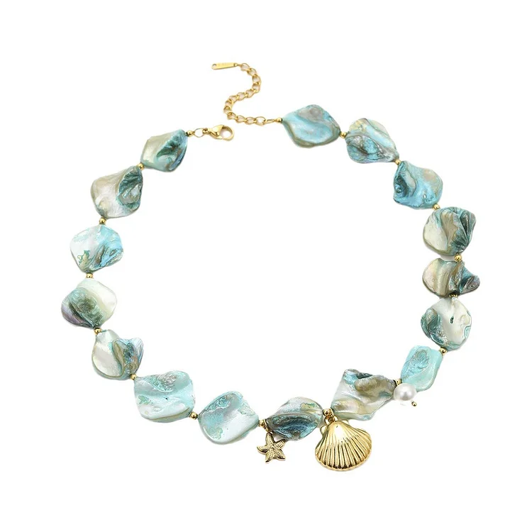 Blue Shell Starfish Pearl Pendant Clavicle Necklace