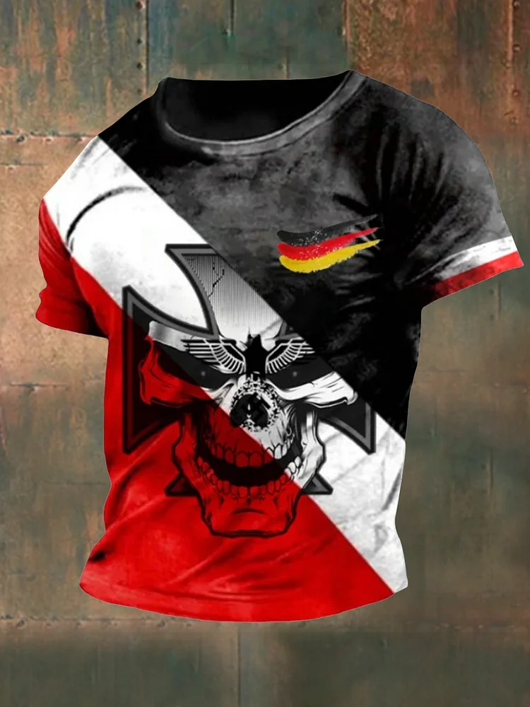 Men's Iron Cross Skull Print T-Shirt