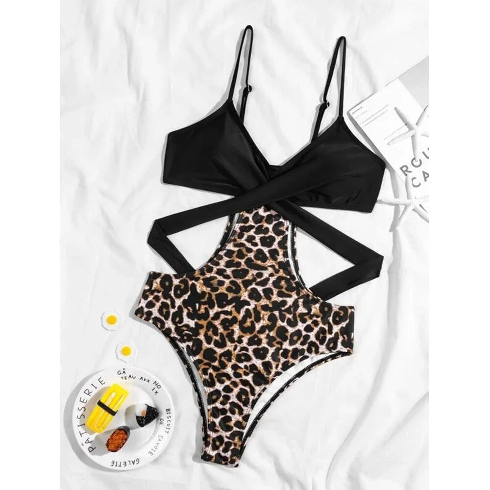 One Piece Swimsuit 2021 New Sexy Print Floral Swimwear Women Bodysuit Leopard Strappy Slimming Bathing Suit Beach Wear Monokin