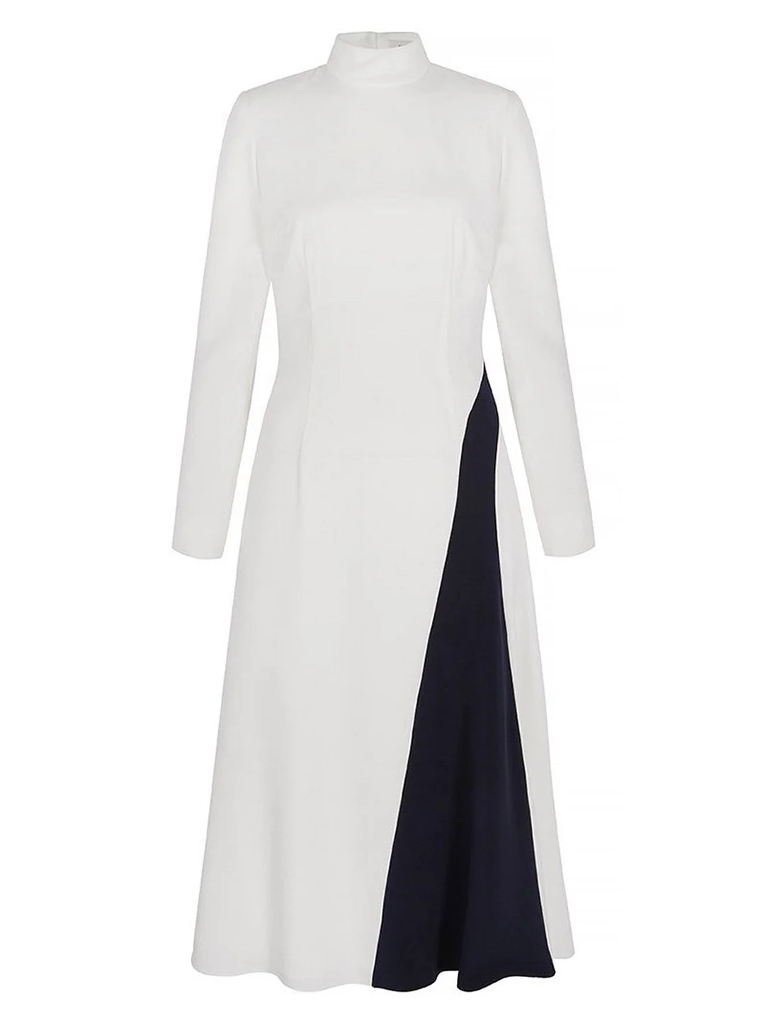 Turtleneck White A-Line Elegant Midi Dress