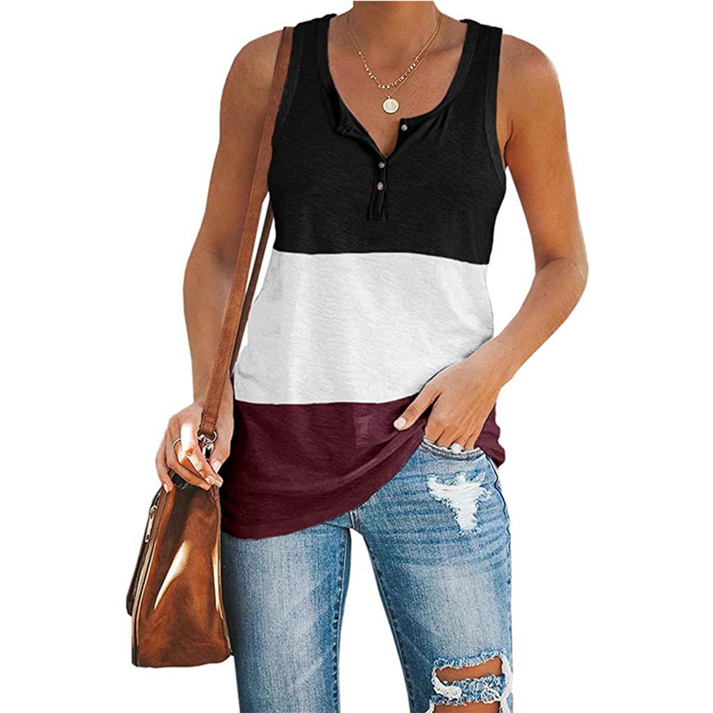 Stitching Hit Color Casual Loose Sleeveless Vest Women Summer A-Shaped Sleeveless T-Shirt Camisole High Street 2021 New